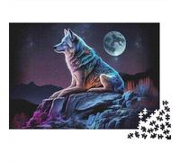 Lobo bajo la lunalight Puzzles Imposible,desafío for Adults Animales Entretenimiento Creativo 1000 Piezas Obra De Arte De Juego De para Adultos, Regalos A Partir De 14 Años 38x26cm/1000pcs