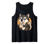 Lobo Bebiendo Café Gráfico Lobo Kawaii Anime Camiseta sin Mangas