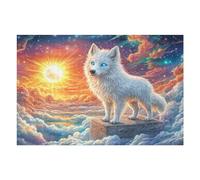 Lobo Blanco al Sol sobre el Mar de Nubes Rompecabezas 1000 Piezas Cartón Grueso para Parejas Desarrollo Habilidades Actividad Familiar Educativa Decoración Dormitorio 1000 PCS