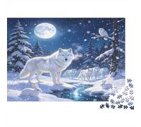 Lobo Blanco Ártico Puzzle de 1000 Piezas Cartón para Adultos Bosque Nevado Nocturno Puzzle para Toda la Familia Relajación Regalo Hogar 38x26cm/1000pcs