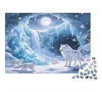 Lobo Blanco Ártico Puzzle de 1000 Piezas Cartón para Adultos Paisaje Nocturno Helado Juego de Puzzle 1000 Piezas Relajante Hogar Familiar 38x26cm/1000pcs