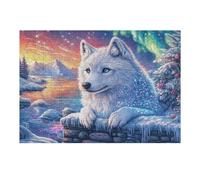 Lobo Blanco bajo el Cielo Estrellado Puzzle 300 Piezas Papel Mayores Alivio Ansiedad Actividad para La Mente Ocio Tranquilo En Casa Más Vendido Regalo Original 300 PCS
