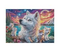Lobo Blanco Bosque Cielo Estrellado Rompecabezas 300 Piezas Cartón para Niños Mayores 14 Años Noches De Cita Antiestrés Pack Completo Detalle Único Original 300 PCS