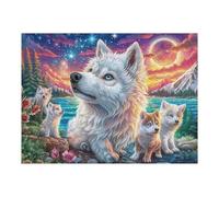 Lobo Blanco Bosque Cielo Estrellado Rompecabezas 500 Piezas Cartón Grueso para Mayores Noches Juegos Familiares Estimulación Mental Regalo San Valentín 500 PCS