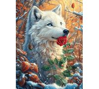 Lobo Blanco con una Rosa en el Bosque Puzzle 300 Piezas Impossible Creativo Único Mitos de Cuento de Hadas Rompecabezas 3D Obra De Arte para Toda La Familia Juguete Educativo Decoración 300 PCS