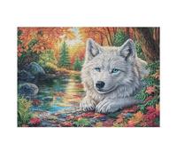 Lobo Blanco en Bosque de Flores Fauna Silvestre Naturaleza Salvaje Rural Hermoso Puzzles 300 Piezas Estera Portátil Rompecabezas para Adultos Desafío Intelectual Aliviar Estrés Decoración Hogar 3D