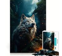 Lobo Blanco en Fuego y Niebla Rompecabezas de 1000 Piezas para Adolescentes Juego Que estimula el Cerebro Encaje Huecos Actividad Relajante para Grupos en Interiores (38x52cm)
