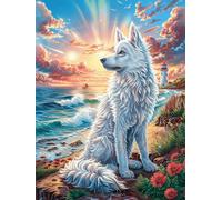 Lobo Blanco en la Playa al Atardecer Rompecabezas 500 Piezas Cartón para Toda La Familia Juego Compartir Estimulación Cognitiva Regalo Fin De Año Mejor Valorado 500 PCS