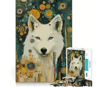 Lobo Blanco en la Selva Estrellada Rompecabezas de 1000 Piezas para Adolescentes Juego de Concentración Mental Corte de Precisión Bordes Lisos Juego para Rellenar Calcetín Navideño (38x52cm)