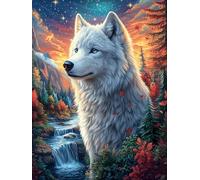 Lobo Blanco en un Arroyo montañoso Puzzle 1000 Piezas Colorido Vibrante Rompecabezas para Adultos Obra De Arte Familiar Estera Portátil DIY Creativo 1000 PCS