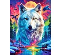 Lobo Blanco en un Lago mágico Rompecabezas 500 Piezas Cartón Resistente para Mayores Vida Silvestre y Plantas Desarrollo Lógica Entretenimiento Toda La Familia Decoración Salón Reyes Magos 500 PCS