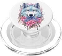 Lobo Blanco Flores Rosa Arte Floral Vintage Lobo Amante PopSockets PopGrip para MagSafe