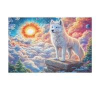 Lobo Blanco Matutino sobre el Mar de Nubes Puzzle 1000 Piezas Cartón Blanco Premium para Coleccionistas Desarrollo Cognitivo Ocio Tranquilo Casa Compatible Marco Estándar 1000 PCS