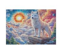 Lobo Blanco Matutino sobre el Mar de Nubes Rompecabezas 300 Piezas Cartón para Adultos Estimulación Cognitiva Mejora Coordinación Ojo-Mano Actividad Compartir Familia 300 PCS