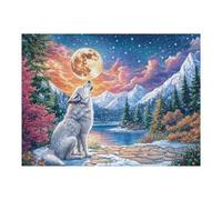 Lobo Blanco sobre un Camino de Piedra con el Lago a la luz de la Luna Puzzle 500 Piezas Portátil Familiar Rompecabezas 3D para Familia Desafío Intelectual Maquetas Educativas Construir 500 PCS