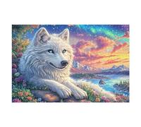 Lobo Blanco sobre una Roca con Auroras boreales Puzzles 1000 Piezas Desafío Nivel Difícil Rompecabezas para Adultos Aliviar Estrés Decoración Hogar DIY Moderno Portátil 1000 PCS
