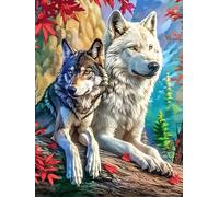 Lobo Blanco y cría de Lobo Juntos Puzzles 1000 Piezas DIY Creativo Personalizable Fauna Mascotas Rompecabezas Familiar para Toda La Familia Juguete Educativo Aliviar Estrés Decorativo 1000 PCS