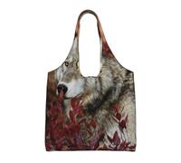 Lobo,Bolsas de mano reutilizables, bolsas de supermercado, bolso de hombro de lona de gran capacidad