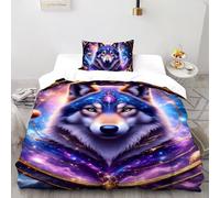 Lobo Cabeza Vía láctea Anillo Juego De Ropa De Cama Impresión 3D Fauna Bosque Animal Microfibra Antialérgica con Cremallera Oculta para Niños,Niñas,Adolescentes Ajuste Single（135x200cm）