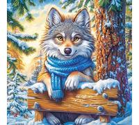 Lobo Cachorro on Wooden Bench Rompecabezas 100 Piezas Cartón para Niños Mayores 14 Años Tiempo Libre Actividad Antiestrés Más Vendido Detalle Único Original 28x28cm