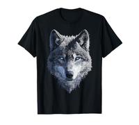 Lobo Cara Impresión Animal Amante Arte Azul Ojos Ilustración Lobo Camiseta