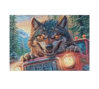 Lobo Coche Montaña Florida Vida Silvestre Naturaleza Salvaje Bonita Puzzle 300 Piezas para Adultos Divertido Estimulante Y Creativo Actividades En Familia Y Amigos 300 PCS（40x28cm）