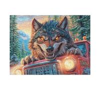 Lobo Coche Montaña Florida Vida Silvestre Naturaleza Salvaje Bonita Puzzle 500 Piezas para Adultos Divertido Estimulante Y Relajante Ocio Y Actividades Familiares 500 PCS（52×38cm）
