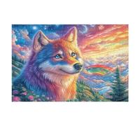 Lobo Colorido Estrellado Puzzles 1000 Piezas Decorativo Coleccionable Cosmos Nebula Radiance Obra De Arte Rompecabezas Familiar para Adultos Desafío Avanzado DIY Creativo 1000 PCS
