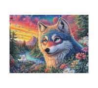 Lobo Colorido Luminoso en el Bosque Rompecabezas 500 Piezas Cartón para Principiantes Días Lluviosos Tiempo Libre En Casa para Reyes Magos Detalle De Cumpleaños 500 PCS