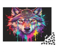 Lobo Colorido Puzzle de 1000 Piezas Papel para Adultos Estilo Arte Tótem Puzzle para Toda la Familia Relajación Regalo Decoración 52x38cm/1000pcs