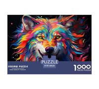 Lobo Colorido Retrato Puzzle de 1000 Piezas Papel Puzzle para Adultos Arte Graffiti Hogar Relajación Decoración Regalo 38x26cm/1000pcs