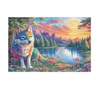Lobo Colorido sobre un Camino en el Campo de Flores Puzzles 1000 Piezas Moderno Creativo Rompecabezas Familiar para Adultos 3D Maquetas Construir Aliviar Estrés Decorativo 1000 PCS