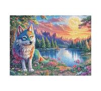 Lobo Colorido sobre un Camino en el Campo de Flores Puzzles 500 Piezas Alivio Estrés Mental Rompecabezas 3D para Toda La Familia Juguete Educativo Desafío Intelectual 500 PCS
