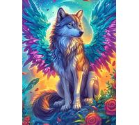 Lobo con alas de ángel en un Resplandor mágico Rompecabezas 1000 Piezas Cartón para Adultos Vida Silvestre y Plantas Estimulación Cognitiva Juego Familiar Decoración Mural Regalo De San Valentín 1000