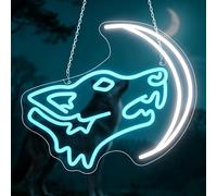 Lobo Con Letrero Neón Cabeza Azul y Luna LED Letrero de Neón de Animal para Decoración de Pared Luz de Neón cerveza Pub Cueva de Hombre Restaurante Fiesta Regalo Cumpleaños Decoración Niños