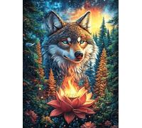 Lobo con Loto de Fuego Puzzle 1000 Piezas Obra De Arte 3D Realista Mitos de Cuento de Hadas Rompecabezas para Hombres Y Mujeres Desafío Intelectual Estera Portátil DIY Moderno 1000 PCS