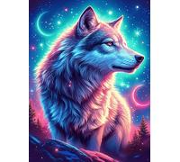 Lobo con Ojos cósmicos bajo Las Estrellas Rompecabezas 500 Piezas Cartón Resistente para Toda La Familia Vida Silvestre y Plantas Desconectar Estrés Ocio Creativo En Casa Mejor Valorado