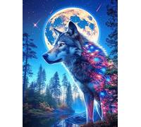 Lobo con ojos cósmicos Under The Moon Rompecabezas 1000 Piezas Cartón Para Expertos Paisajes y ciencia ficción Actividad Familiar Educativa Hobby Colección Reunión Familiar Juegos Regalo Sorpresa 1000