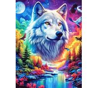 Lobo con pelaje arcoíris Under The Northern Lights Rompecabezas 300 Piezas Cartón Para Principiantes vida silvestre y plantas Actividad Antiestrés Calmar La Mente Garantía Reposición Piezas Regalo Sor