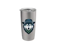 Lobo con Sombrero Retrato Animal Vaso térmico de acero inoxidable de doble pared