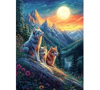 Lobo con su cachorro en un valle montañoso Rompecabezas 500 Piezas Cartón Resistente Para Toda La Familia Vida silvestre y mascotas Desconectar Estrés Ocio Creativo En Casa Mejor Valorado Regalo Perfe