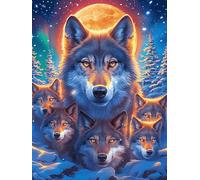 Lobo con Sus Cachorros bajo la Luna Llena Rompecabezas 500 Piezas Cartón Grueso para Coleccionistas Vida Silvestre y Mascotas Desconectar Rutina Ejercicio Mental Relajante 500 PCS