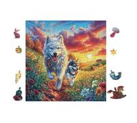 Lobo con Sus Cachorros en el Bosque de montaña Rompecabezas 100 Piezas Cartón para Niños Mayores 14 Años Entretenimiento Casa Terapia Relajación Ocio Doméstico Detalle Único Original 28x28cm