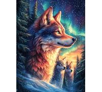 Lobo con sus cachorros en el bosque mágico Puzzle 500 Piezas Cartón Grueso Para Adolescentes Paisajes y ciencia ficción Mejora Coordinación Ojo-Mano Actividad Compartir Familia Pieza Colección Navidad