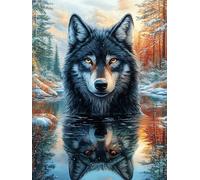 Lobo con Sus Cachorros en la Cascada Rompecabezas 500 Piezas Cartón Resistente para Mayores Mejora Atención Entrenamiento Memoria Diversión Grupal Detalle De Regalo 500 PCS