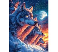 Lobo con sus cachorros en un bosque iluminado por la luna Puzzle 1000 Piezas Cartón Blanco Premium Para Coleccionistas Vida silvestre y mascotas Entrenamiento Memoria Juego Compartir Colección Rompeca