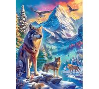 Lobo con sus cachorros en un valle montañoso nevado Rompecabezas 1000 Piezas Cartón Grueso Para Parejas Vida silvestre y mascotas Estimulación Mental Actividad Días Libres Decoración Hogar Regalo Excl