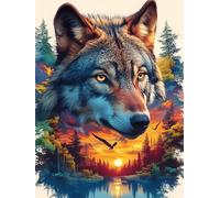 Lobo con un fondo de atardecer brillante Rompecabezas 1000 Piezas Cartón Resistente Para Mayores Vida silvestre y mascotas Desarrollo Lógica Entretenimiento Toda La Familia Decoración Salón Reyes Mago