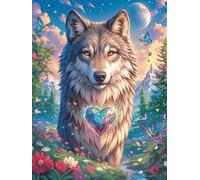 Lobo con una Gema de corazón mágica Rompecabezas 500 Piezas Cartón para Expertos Vida Silvestre y Mascotas Mejora Atención Diversión Grupal Decoración Artística Regalo Navideño Original 500 PCS