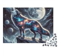 Lobo Cósmico Aullando Rompecabezas de 1000 Piezas para Adultos Hombres Mujeres Lobo Galaxia Aullando en Acantilado Premium Robusto Vibrante Desafiante Alivio del Estrés Regalo Familiar 70x50cm/1000pcs